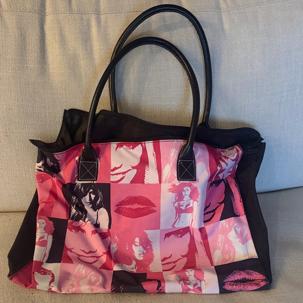 Stylish Pink and Black Victoria Secret Tote Bag